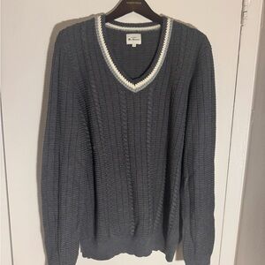 Ben Sherman Charcoal V-Neck Sweater with Cream Trim